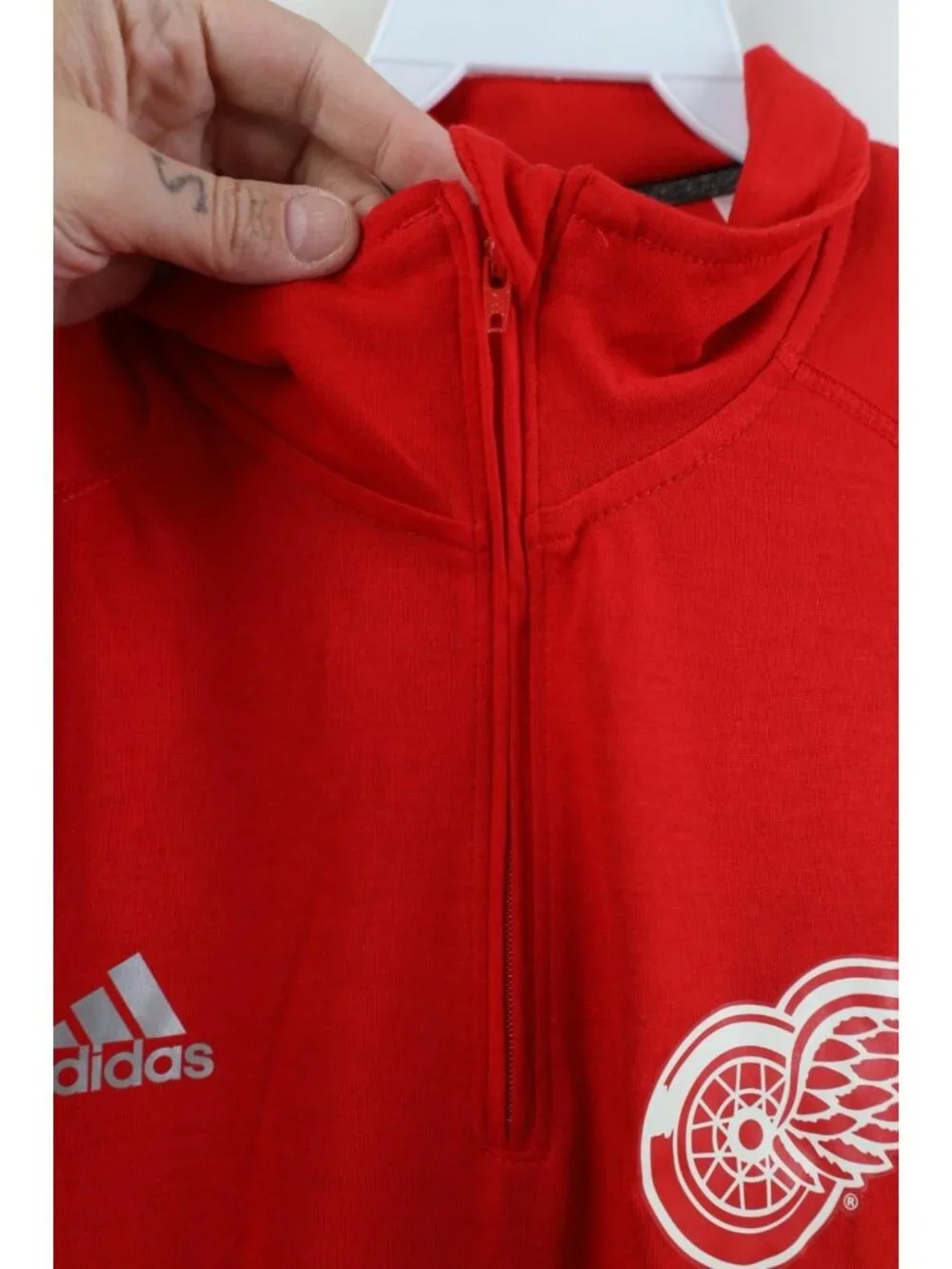 Adidas Mens Large Team Issued Detroit Red Wings Hockey 1/4 Zip Jacket Top Red